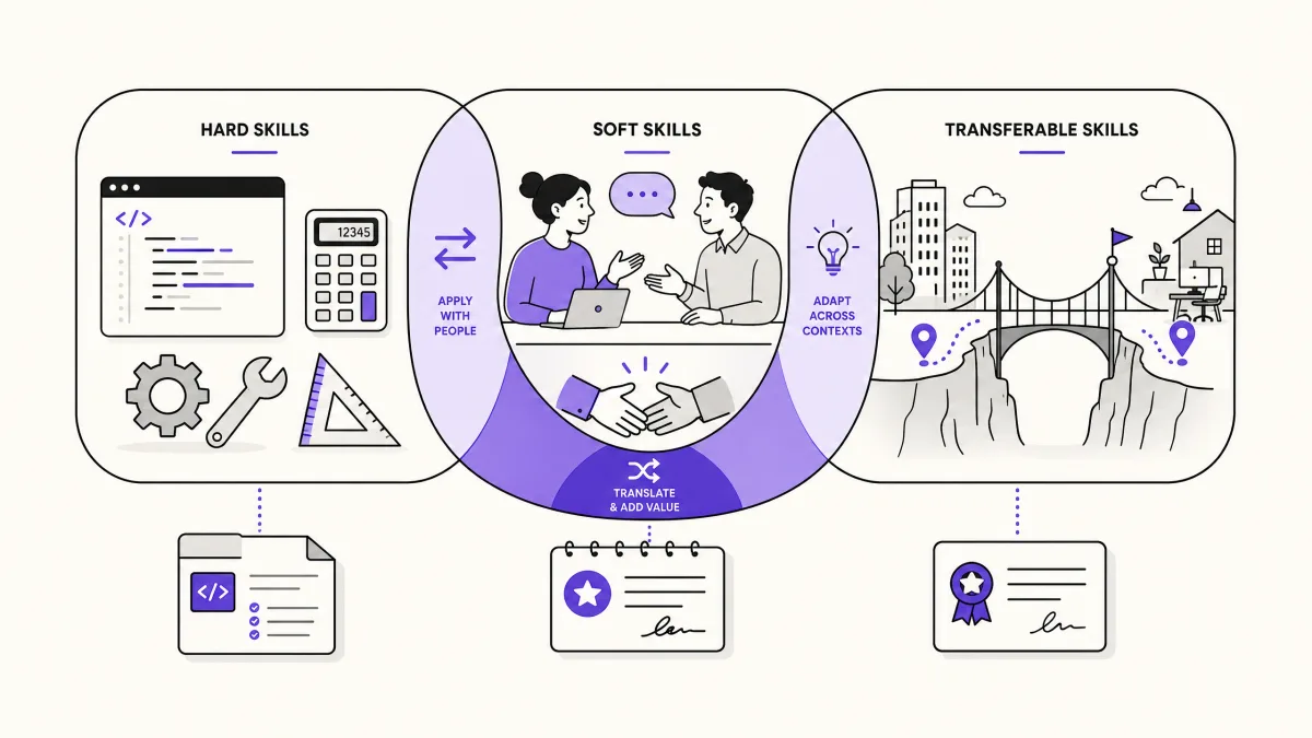 Visual comparison of hard, soft, and transferable resume skills