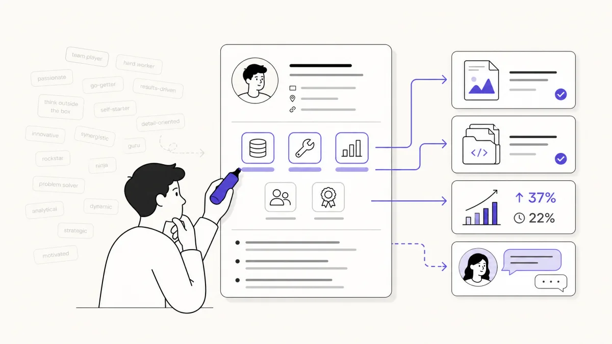 Job seeker selecting relevant resume skills and connecting them to proof