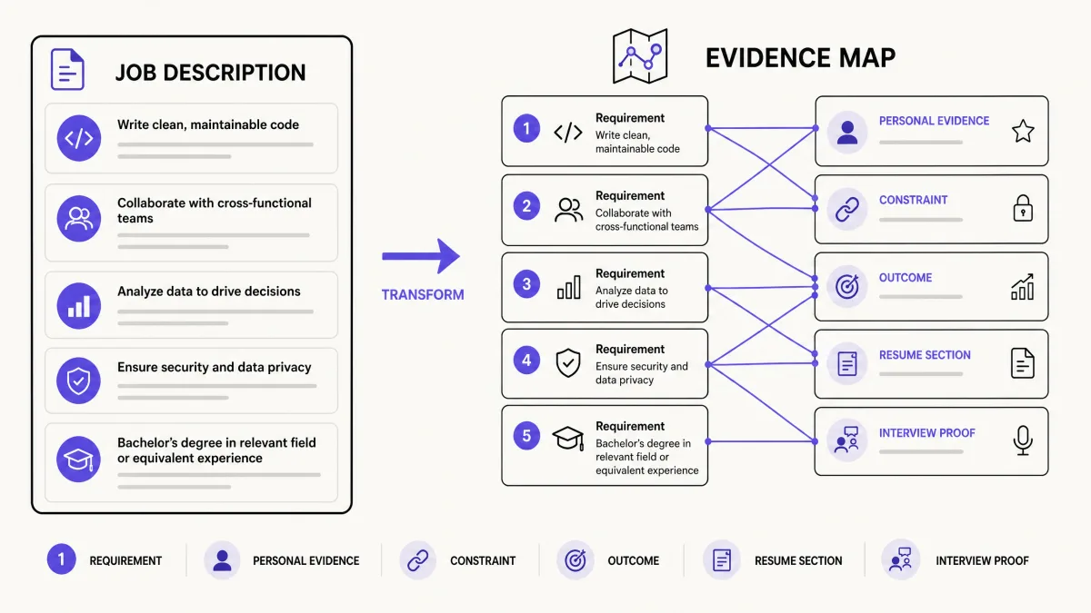 Job description mapped to evidence, outcomes, and interview proof