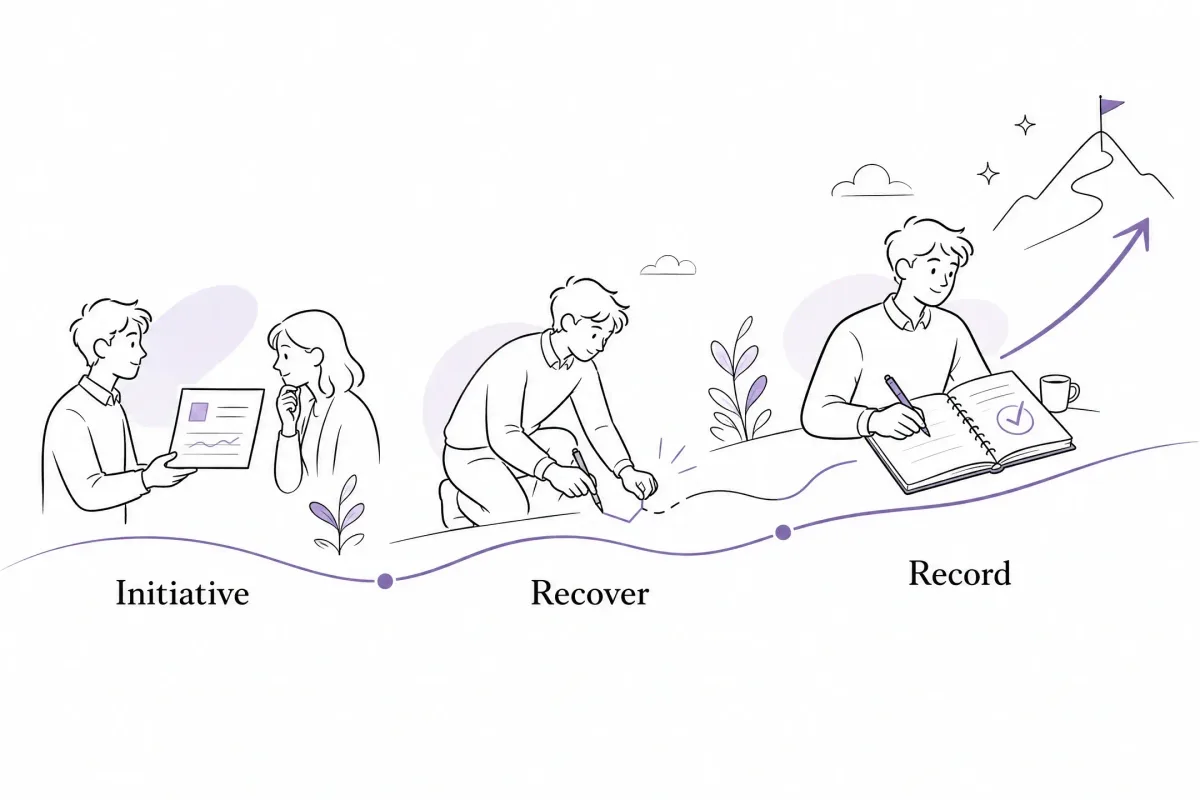 Intern taking initiative, recovering from mistakes, and recording accomplishments