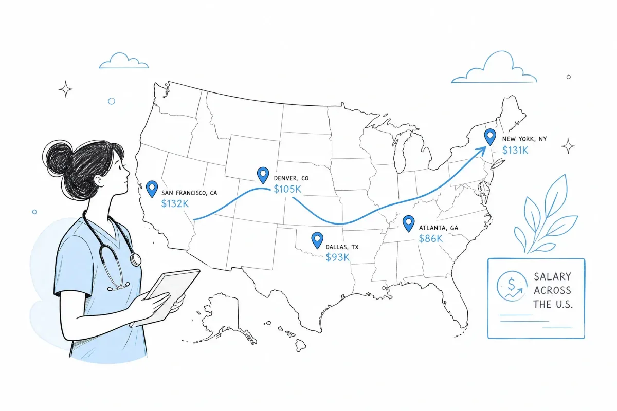 Minimal illustration of ultrasound tech salary differences across states and metro areas