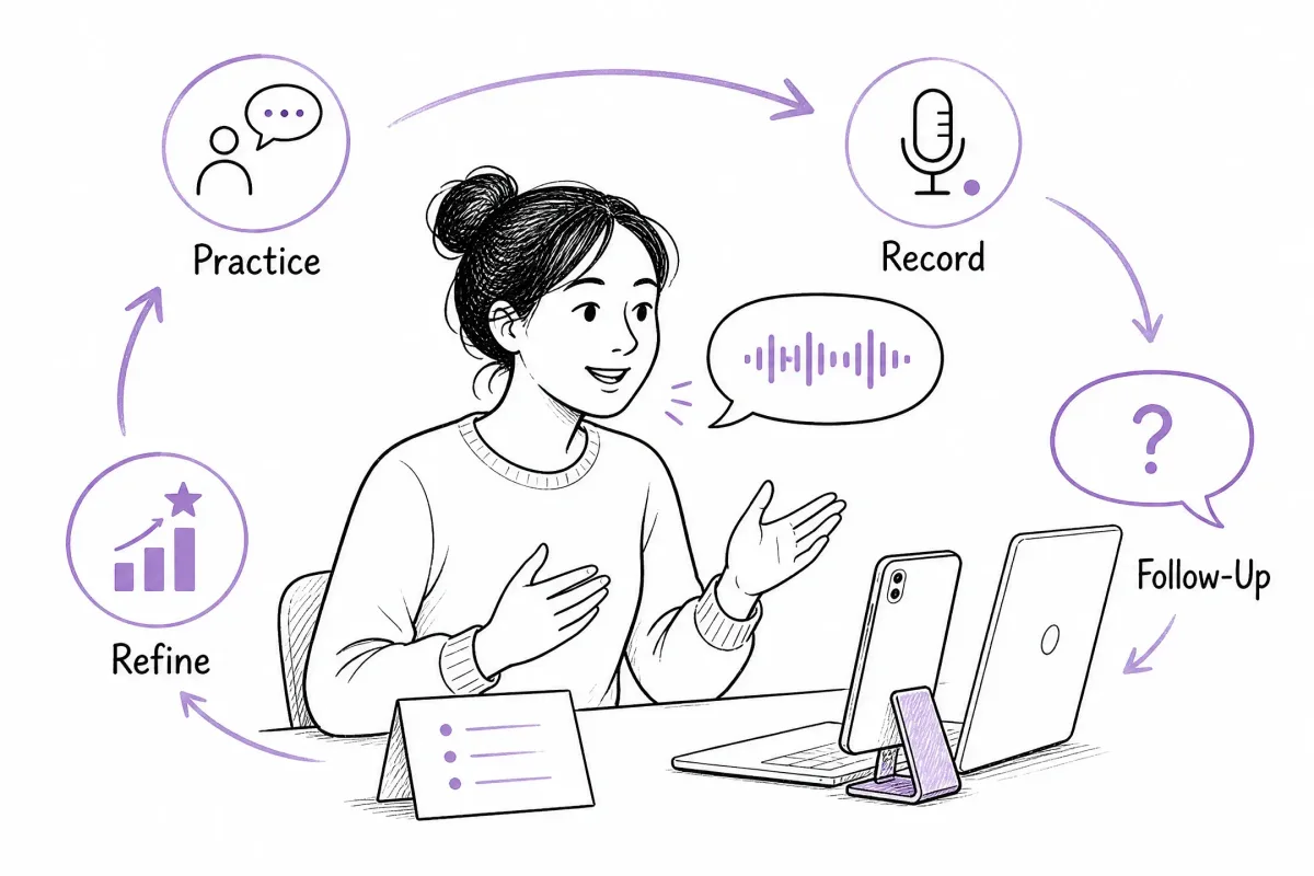 Job seeker practicing and refining a natural interview answer