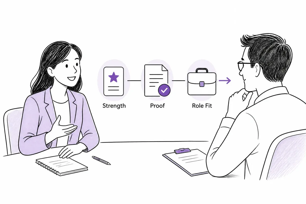 Job seeker explaining a strength with proof and role fit during an interview