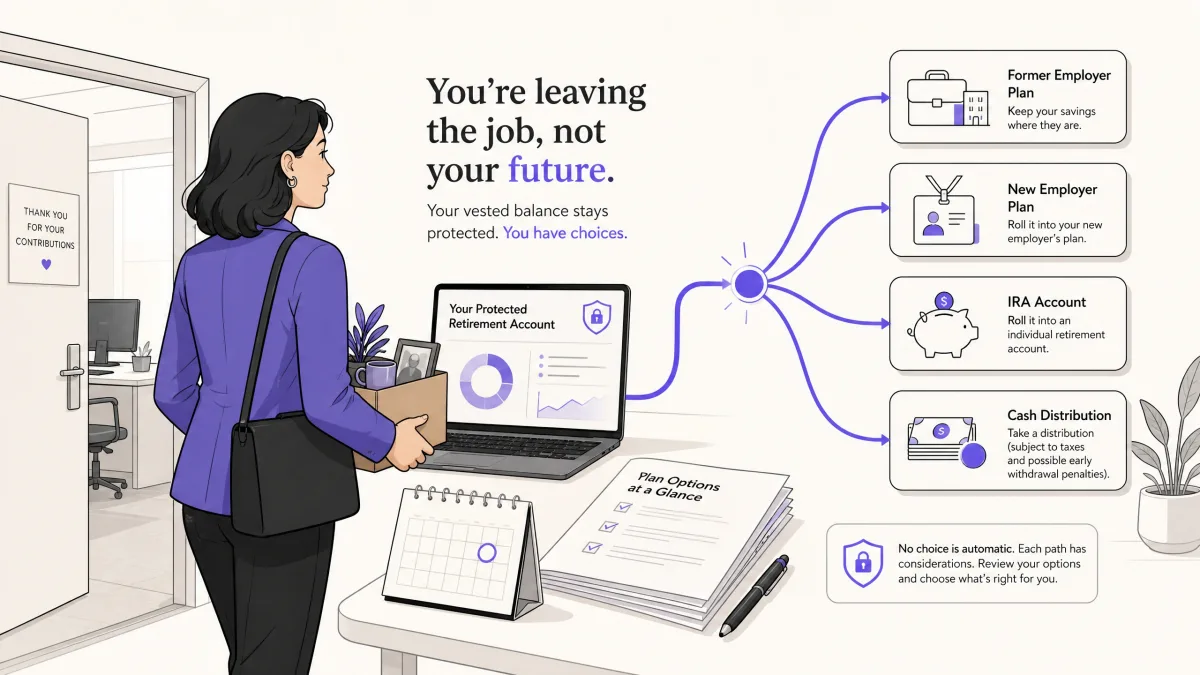 Employee reviewing four possible paths for a 401(k) after leaving a job