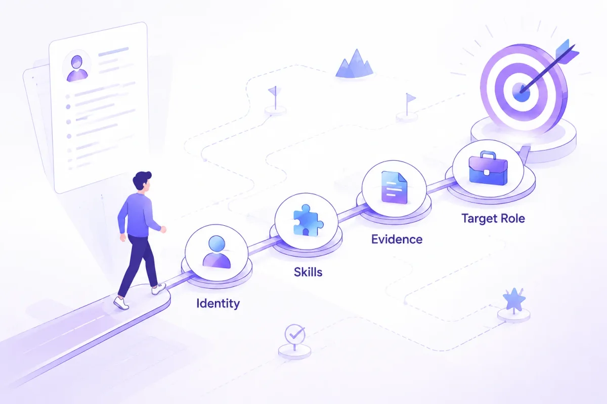 Resume summary career path connecting professional identity, skills, evidence, and a target role