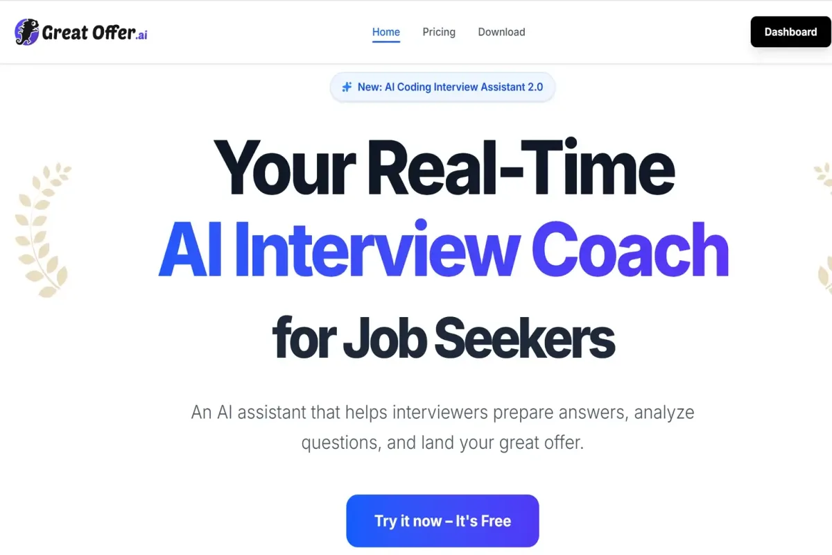 GreatOffer AI real-time interview coach product page for job seekers