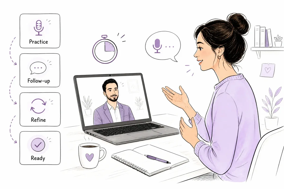 Candidate practicing interview answers and preparing for follow-up questions