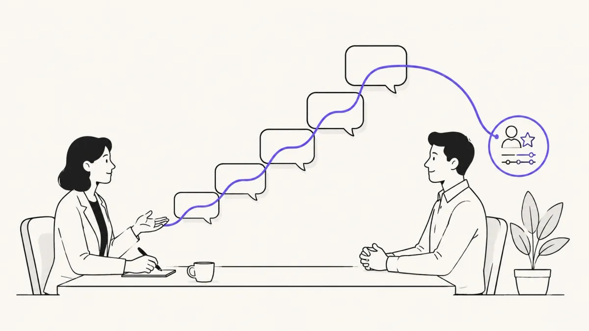 Candidate staying composed through a sequence of interview follow-up questions