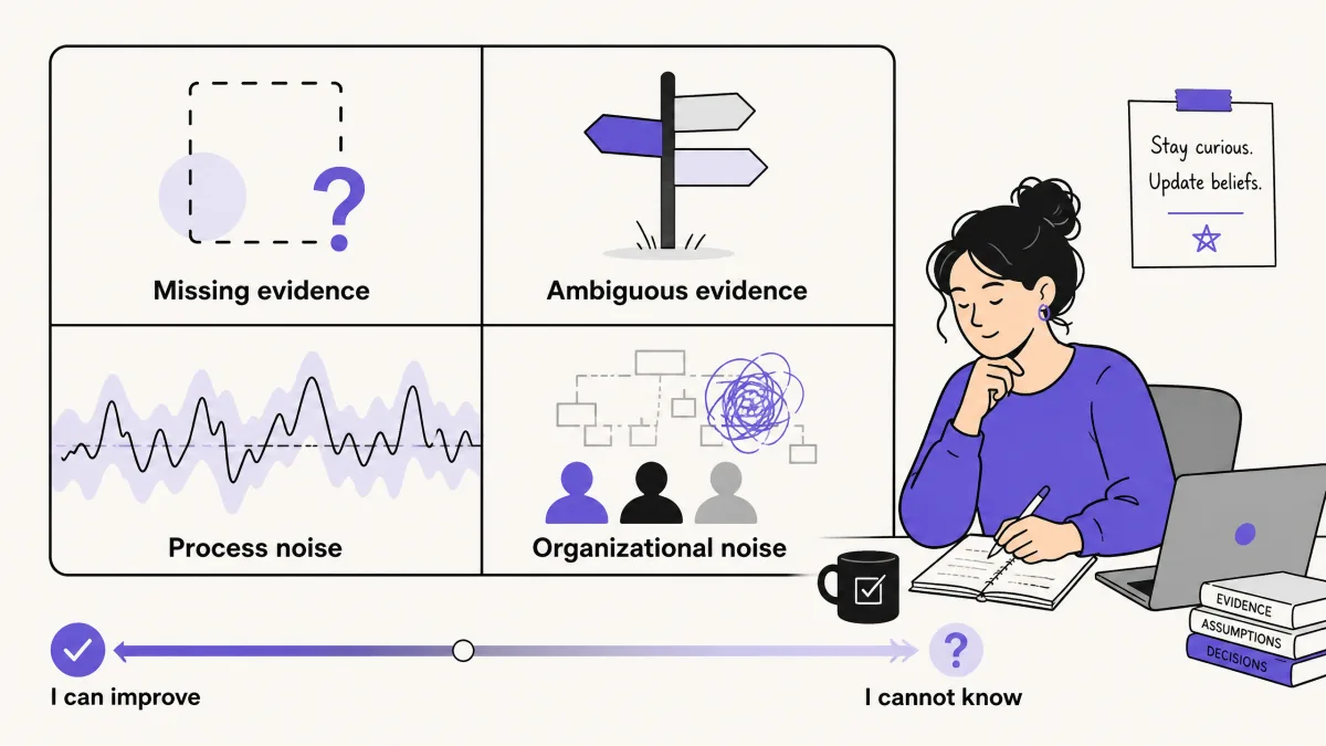 Post-interview diagnostic matrix separating evidence gaps from process and organizational noise